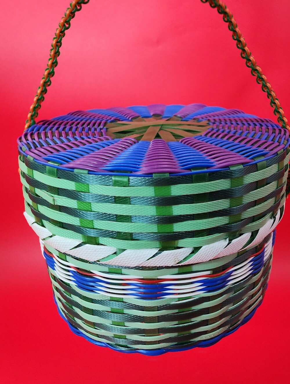 Handwoven From Recycled Colorful Plastic Straps in Geometric Design All Purpose